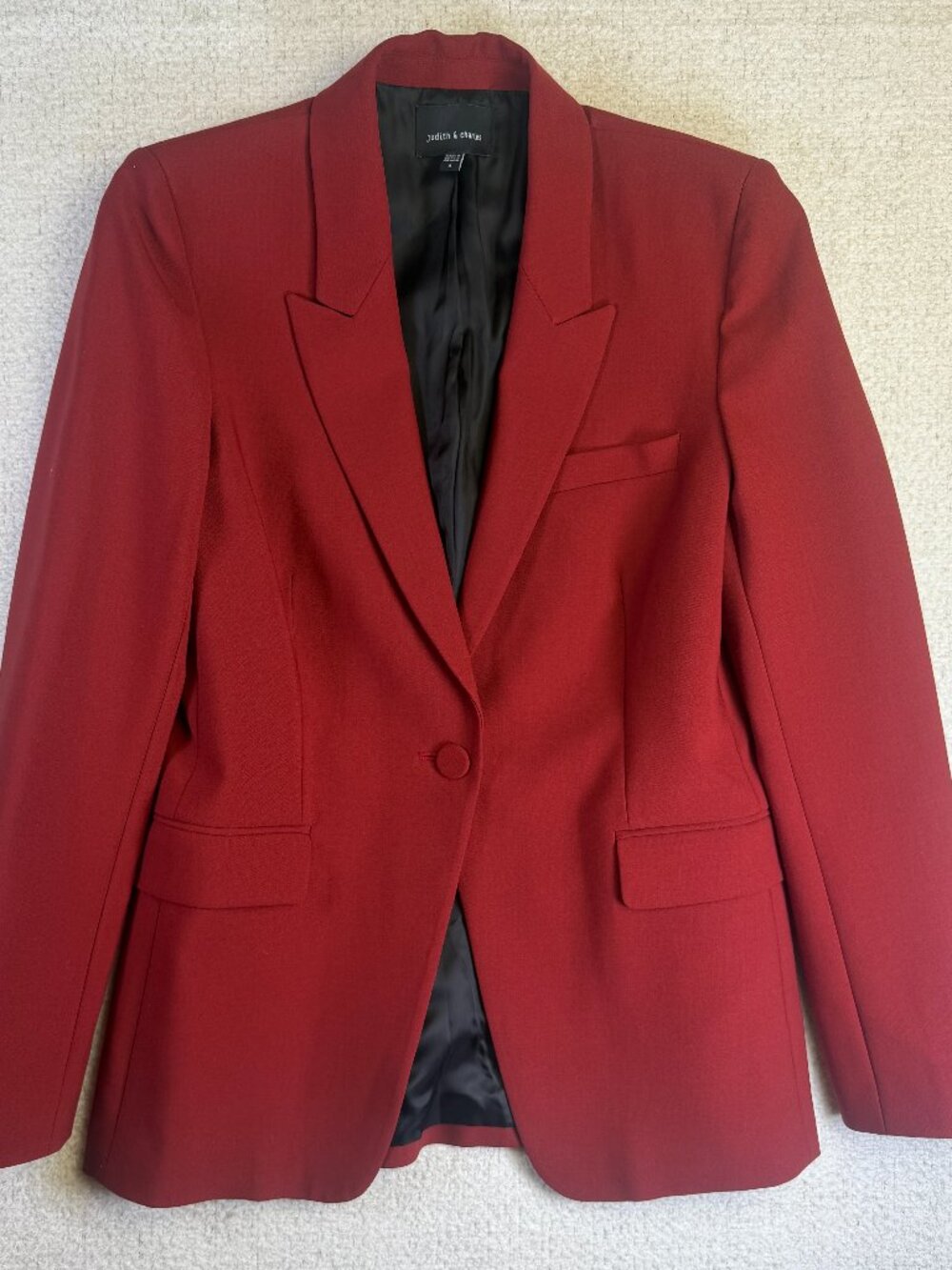 Judith And Charles Womens Red Virgin Wool Single Button Blazer Jacket Size 4